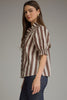 Entro - Top - Puff Sleeve Ruffle Neck - Brown Ecru Stripe - Findlay Rowe Designs