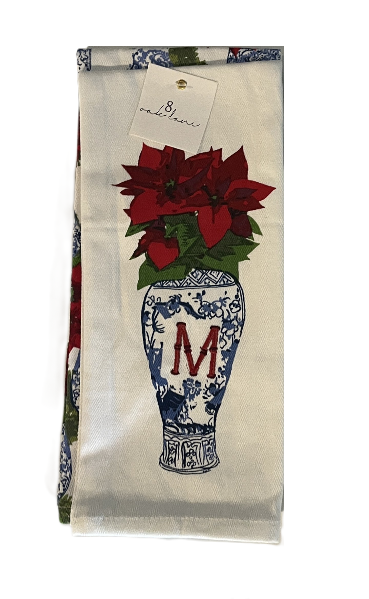 Hand Towels - Poinsettia Chinoiserie Vase - Initial
