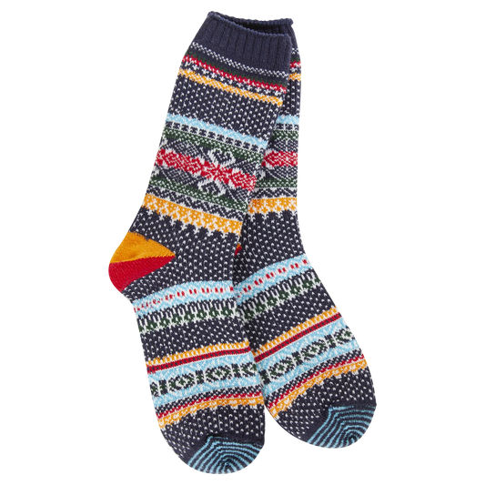 World's Softest Socks - Holiday Seasonal Crew - Navy Multi Stripe