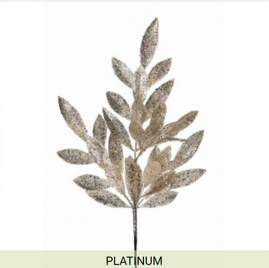 Spray - 21inch Platinum Bay Leaf Glitter - Findlay Rowe Designs