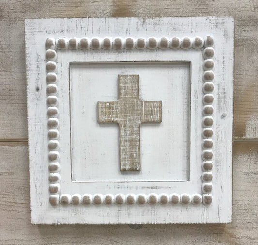 Wood Cross Plaque - Beaded - Findlay Rowe Designs