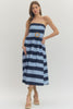 Entro - Dress - Strapless Midi - Blue Stripe - Findlay Rowe Designs