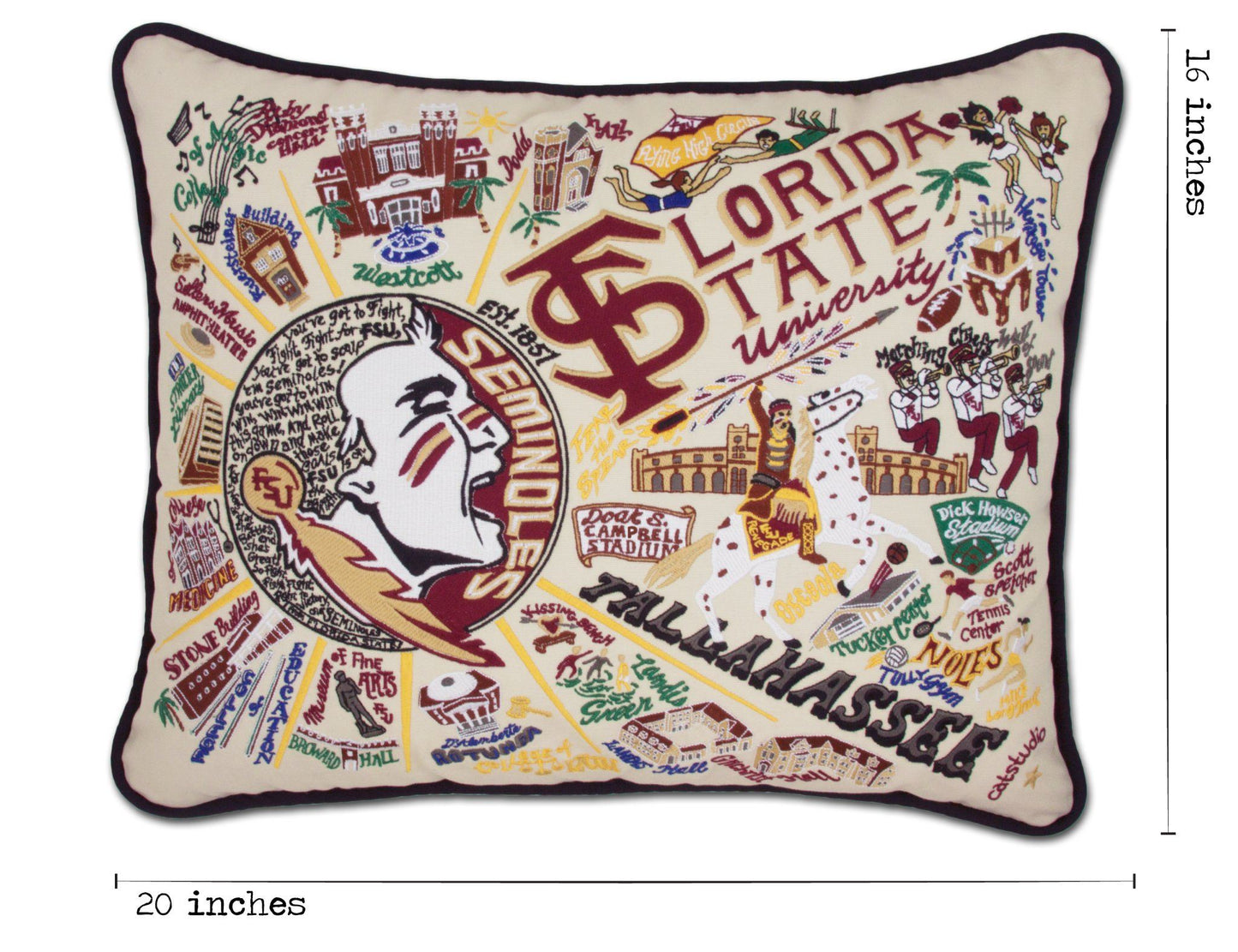 Catstudio - Collegiate Embroidered Pillow - Florida State University