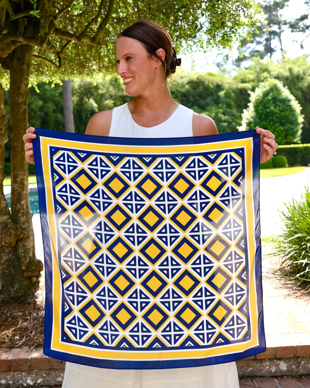 Caroline Hill - Scarf - Medium Barrett Tile - Navy Gold - Findlay Rowe Designs