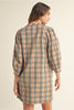 Dress - Mini - Taupe Red Plaid