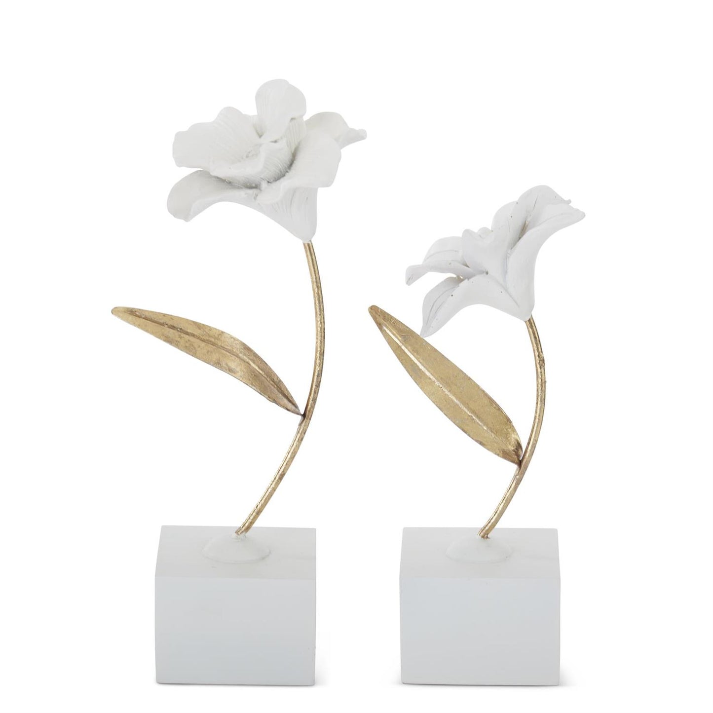 White Resin Gold Metal Stem Flowers on Base - Findlay Rowe Designs