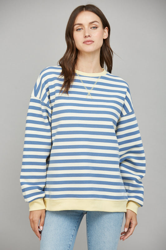 Stripe Oversized Sweatshirt - Blue Yellow - Findlay Rowe Designs