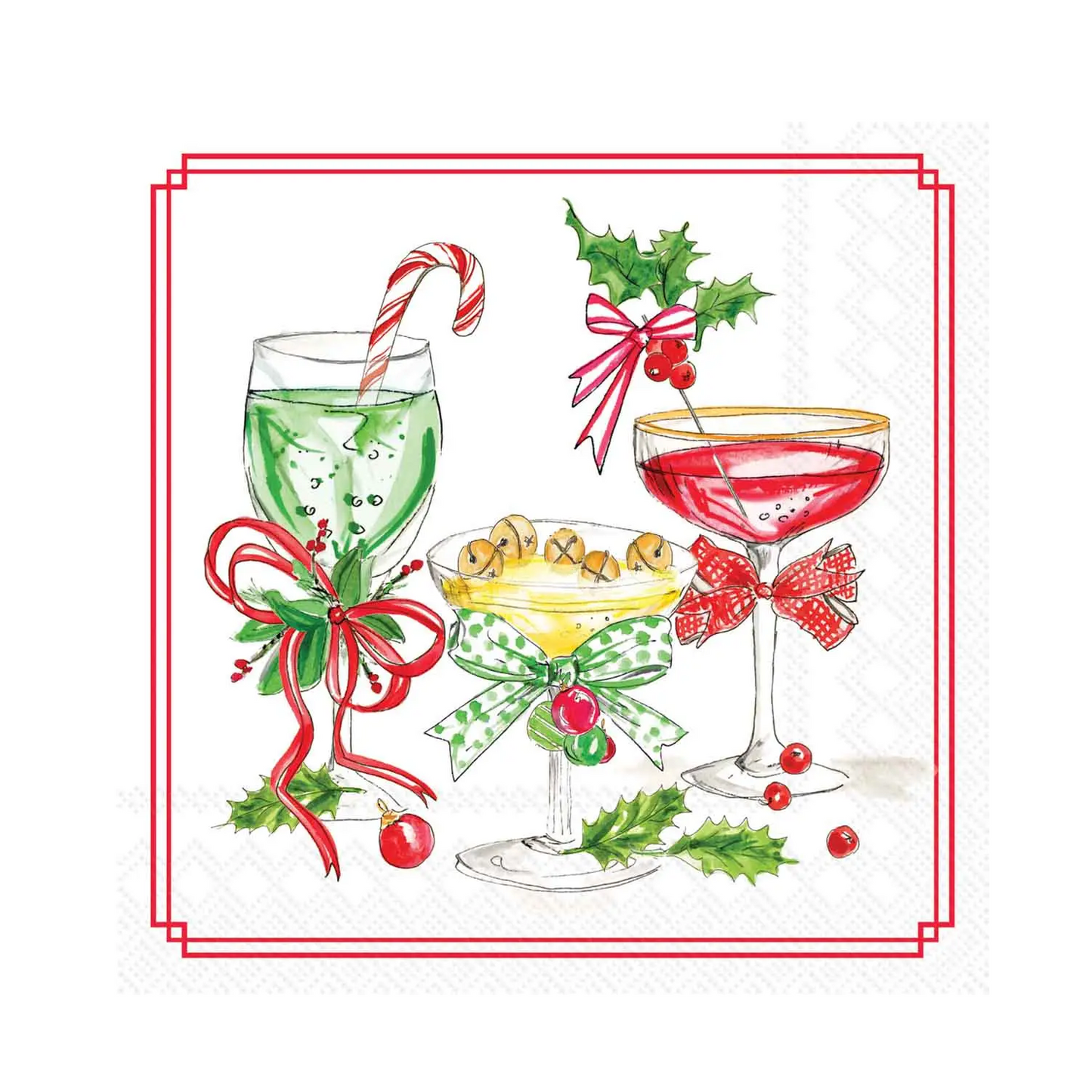 Rosanne Beck - Cocktail Napkins - Candy Canes & Cocktails - Findlay Rowe Designs