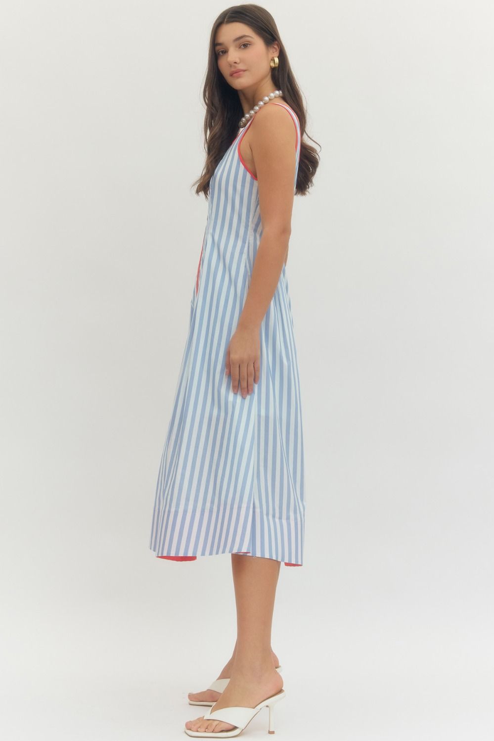 Entro - Dress - Midi Sleeveless - Blue Stripe - Findlay Rowe Designs