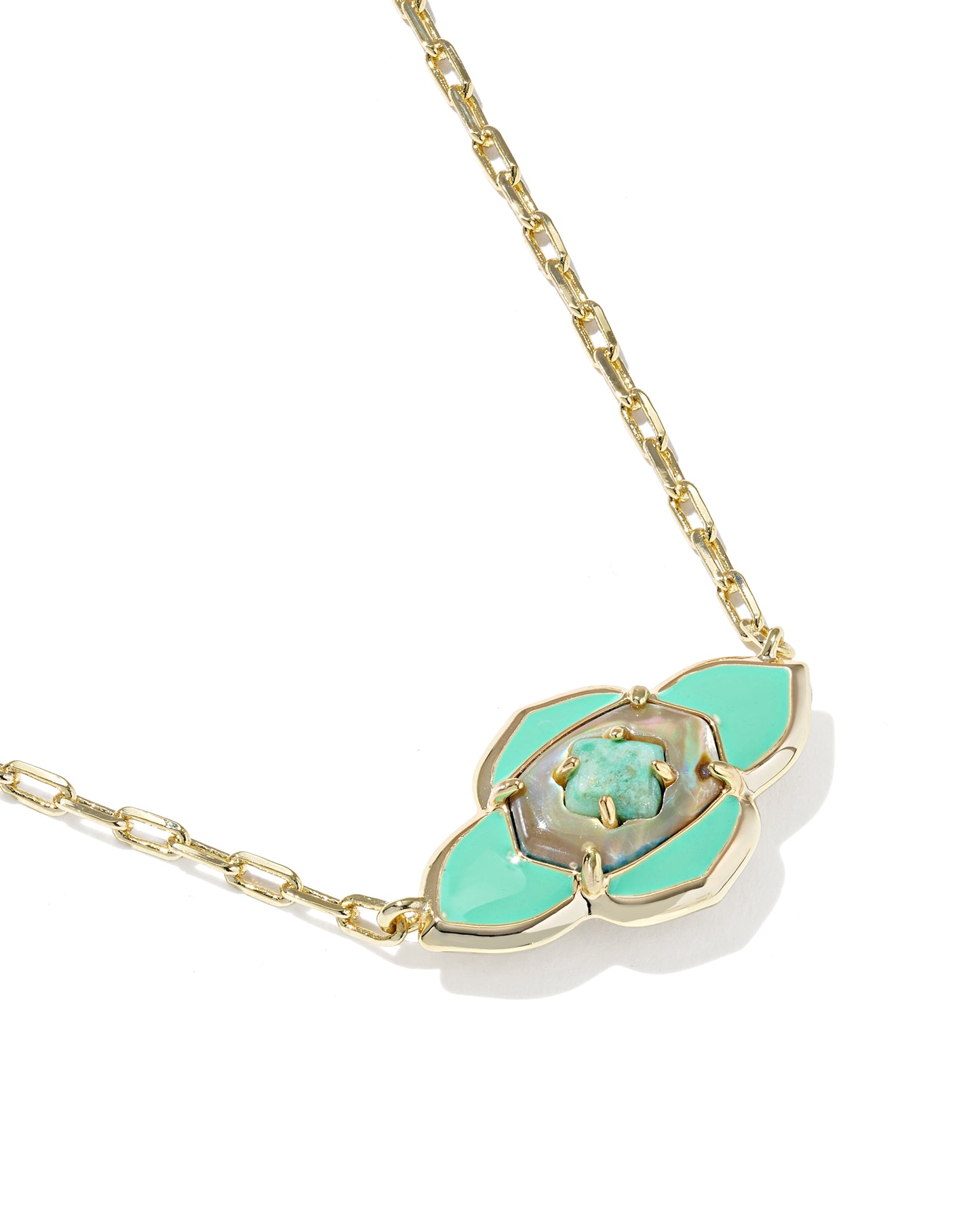 Kendra Scott - Necklace - Abbie Medallion Gold Short Pendant - Abalone Sea Green Mix - Findlay Rowe Designs