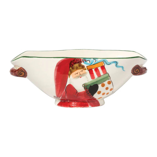 Vietri - Old St. Nick - Handled Oval Bowl with Presents