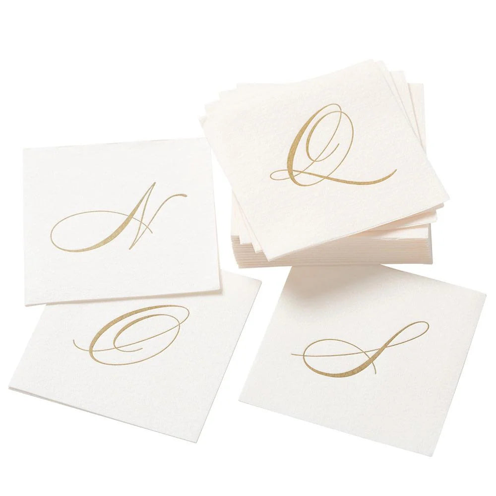 Caspari - Cocktail Napkins - White Pearl Initial Paper Linen - Box of 30 - Findlay Rowe Designs