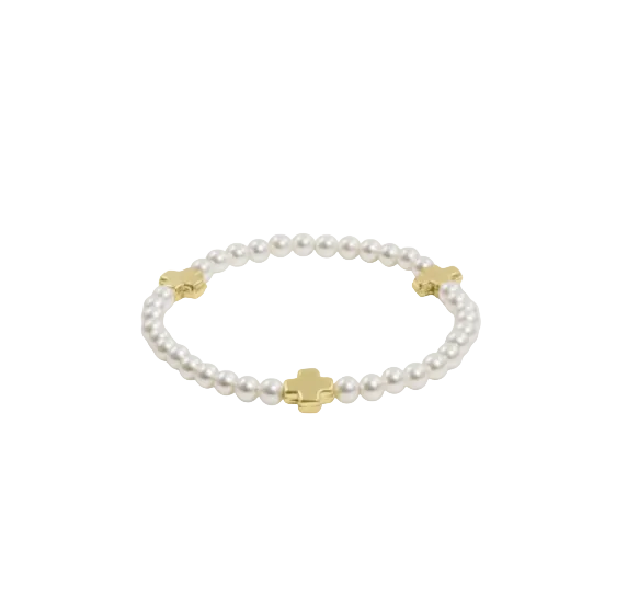 Enewton - Signature Cross Pearl Pattern 4mm Bead Bracelet - Gold