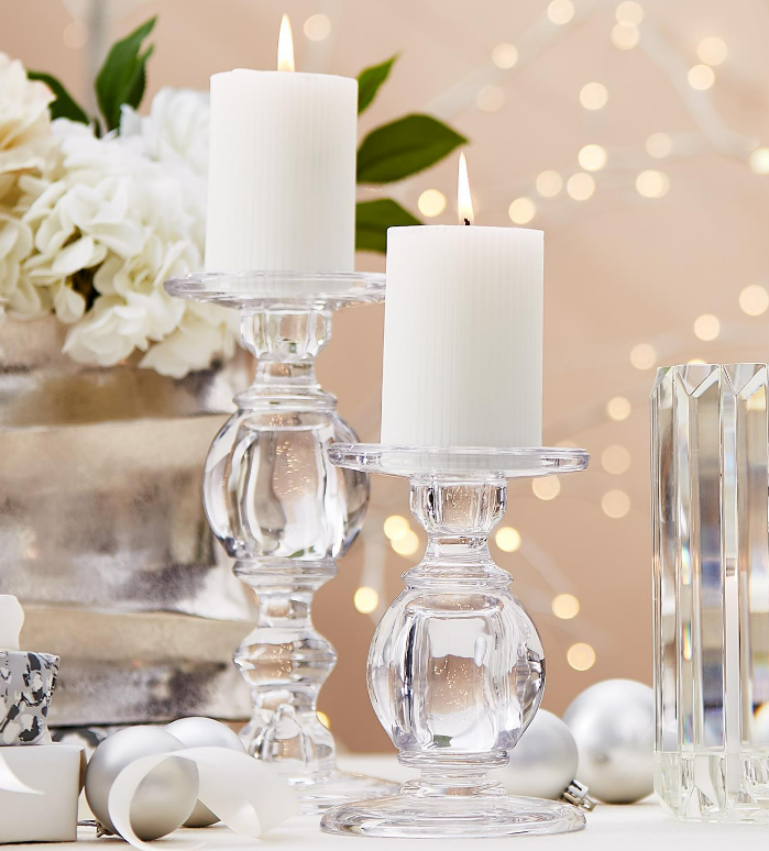 Two's Company- Glass Pedestal Candleholder