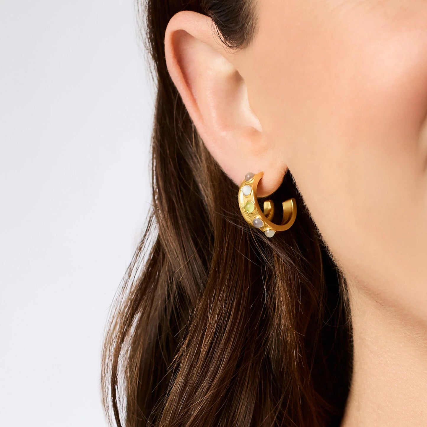 Julie Vos - Earring - Cobblestone Double Hoop - Multi Stone Cats Eye