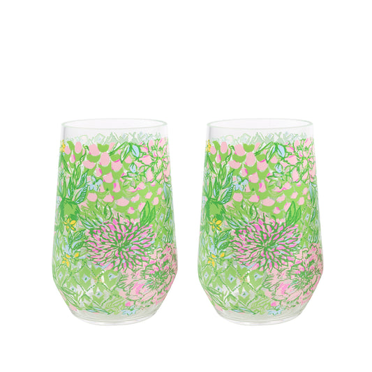Lilly Pulitzer - Stemless Wine - Acrylic Set -  Lime Feeling Goo - Findlay Rowe Designs