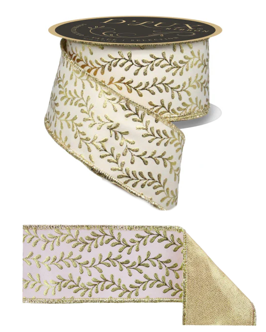 A&B Floral - Ribbon - 2.5in Foil Leaf Gold Garland