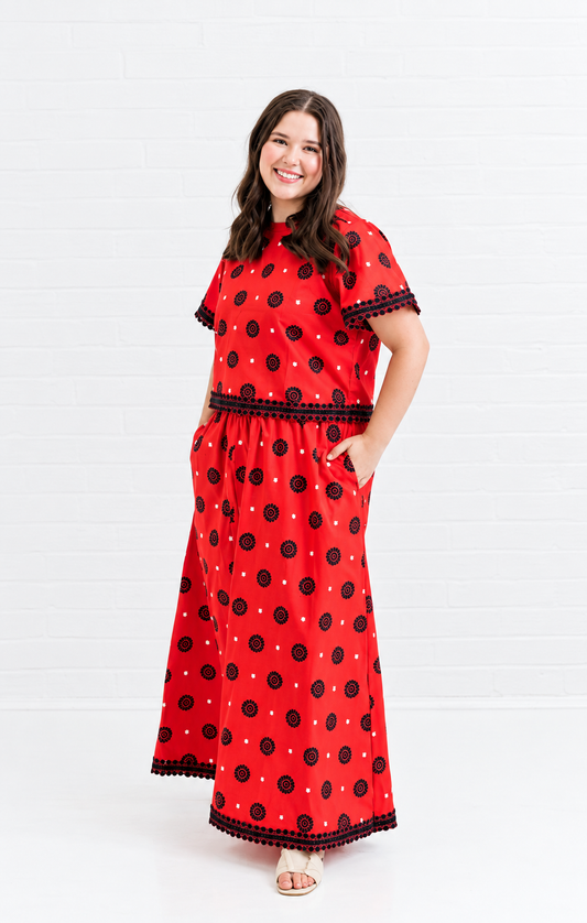 Heart of Grace - Skirt and Top Set - Georgia Medallion Red Black - Medium - Findlay Rowe Designs