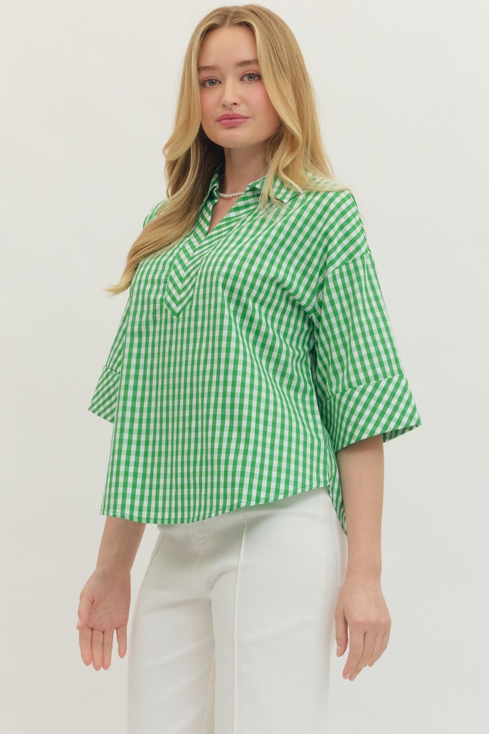Entro - Top - Gingham 3/4 Sleeve - Green - Findlay Rowe Designs