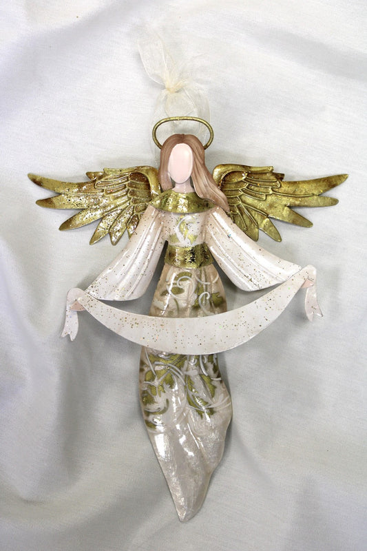 Ornament - Metal Angel - Ivory and Gold - 8.5in - Findlay Rowe Designs