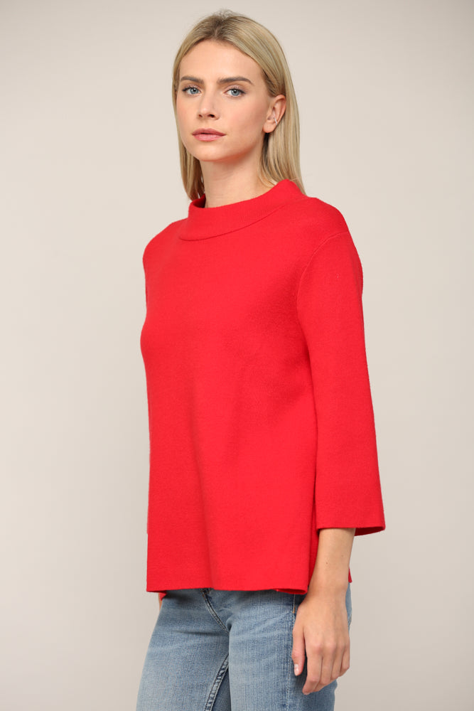 Mock Neck Pull Over Sweater Bell Sleeve - Red - Findlay Rowe Designs