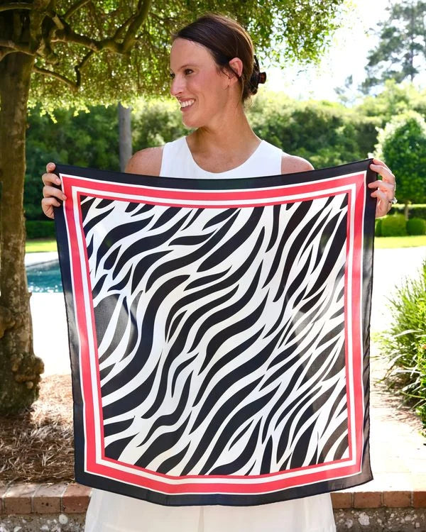 Caroline Hill - Scarf - Harper Zebra Striped Scarf Red Black - Medium