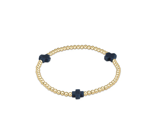 Enewton - Extends - Signature Cross Gold Pattern 3mm Bead Bracelet - Navy