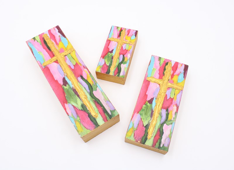 Cross - Handpainted Wood Blocks - Brights