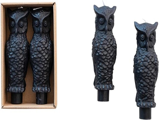 6"H BLACK OWL TAPER CANDLES IN BOX Set/2 - Findlay Rowe Designs