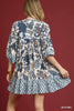 Dress -  Mixed Print Mini - Blue Mix