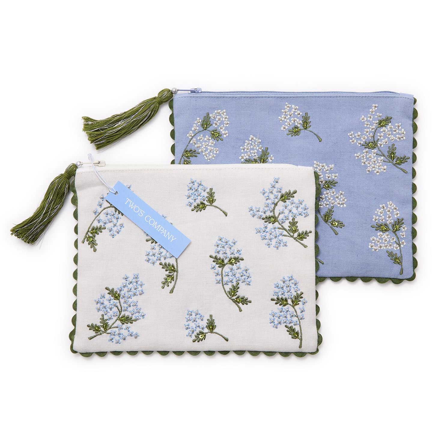 Pouch - Hydrangea Embroidered - White or Blue - Findlay Rowe Designs