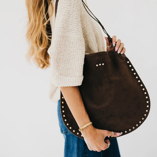 Pretty Simple Bags -  Rosalie Rivet Suede Hobo - Chocolate - Findlay Rowe Designs