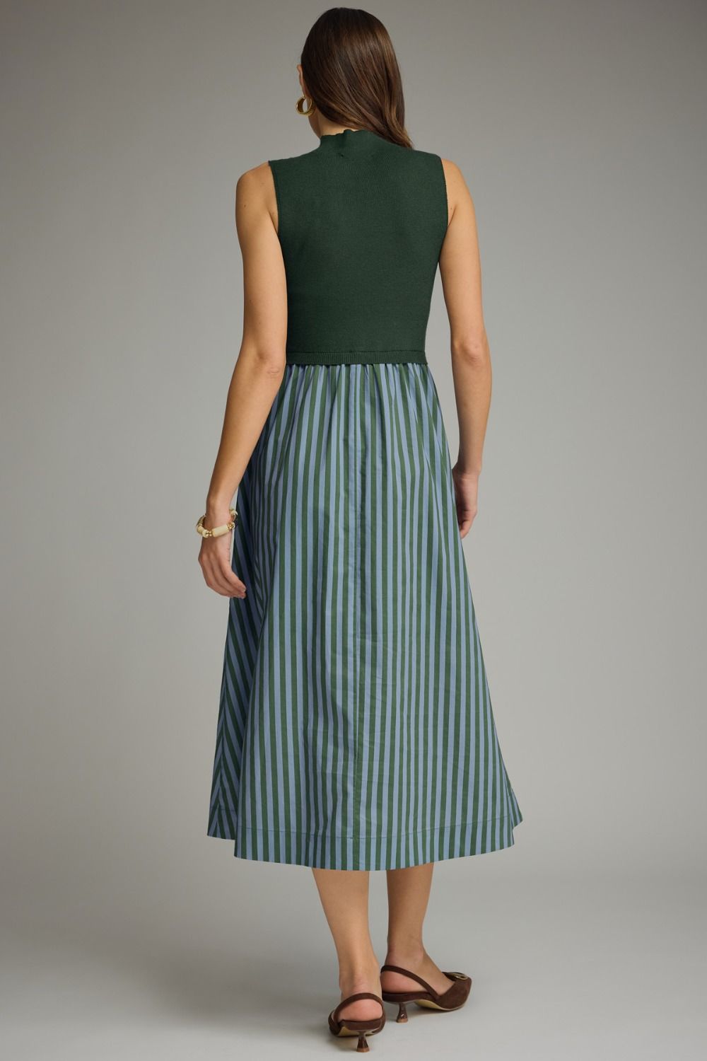 Entro - Dress - Midi Sleeveless Mock - Hunter Green Stripe - Findlay Rowe Designs