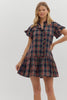 Dress - Plaid Ruffle Mini - Navy