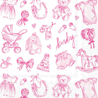 Beverage Napkins - Baby Toile - Pink - Findlay Rowe Designs