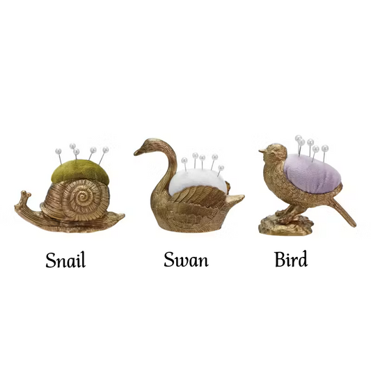 Metal Gold and Velvet Pin Cushion - Snail Bird Swan - Findlay Rowe Designs