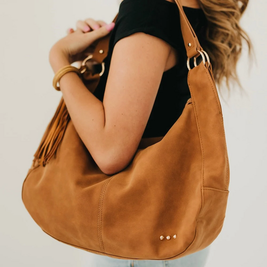 Pretty Simple Bags - Hazel Hobo Shoulder Bag with Tassel - Tan Suede - Findlay Rowe Designs
