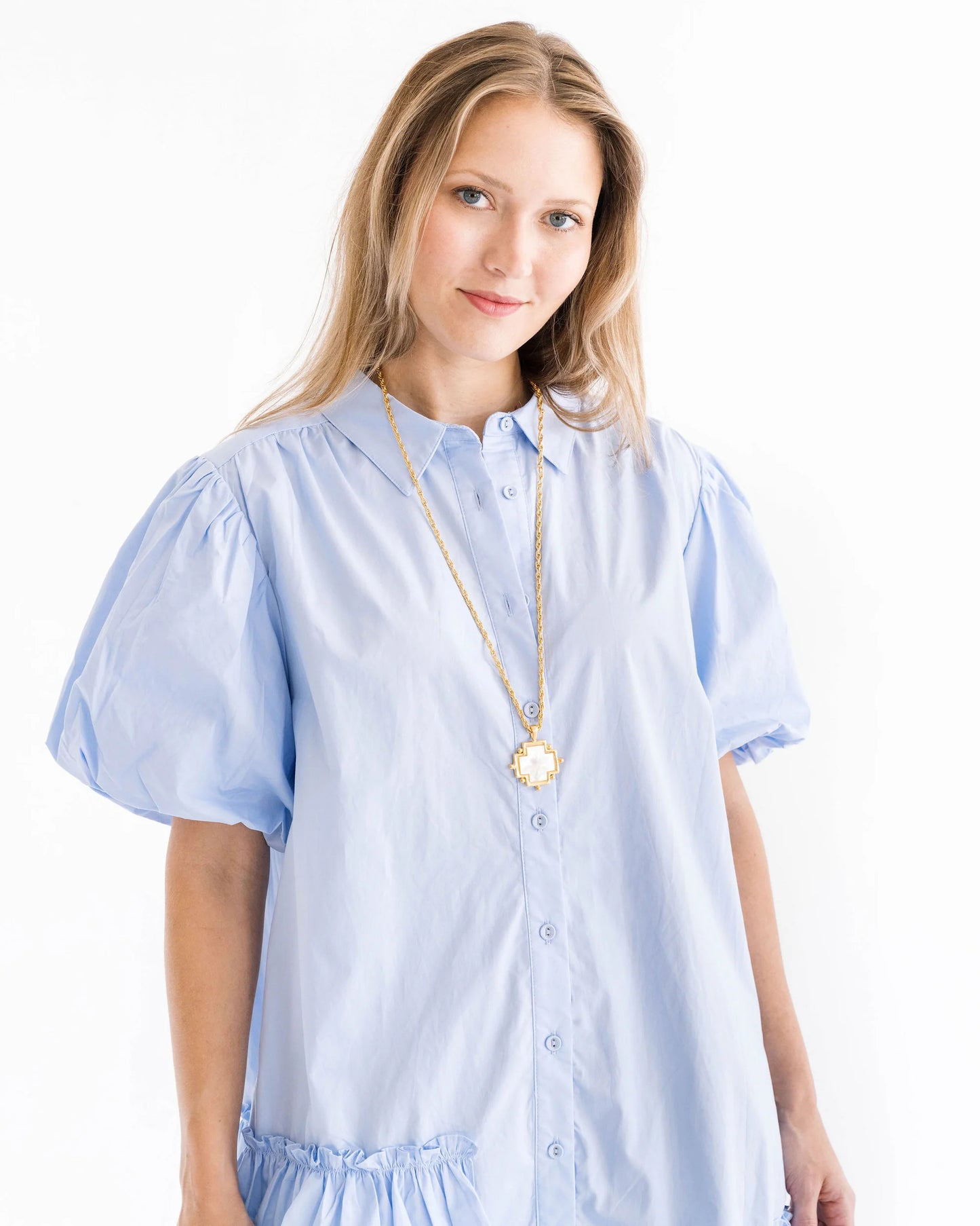 Susan Shaw - Necklace - Long Mother of Pearl Cross - Gold - Findlay Rowe Designs