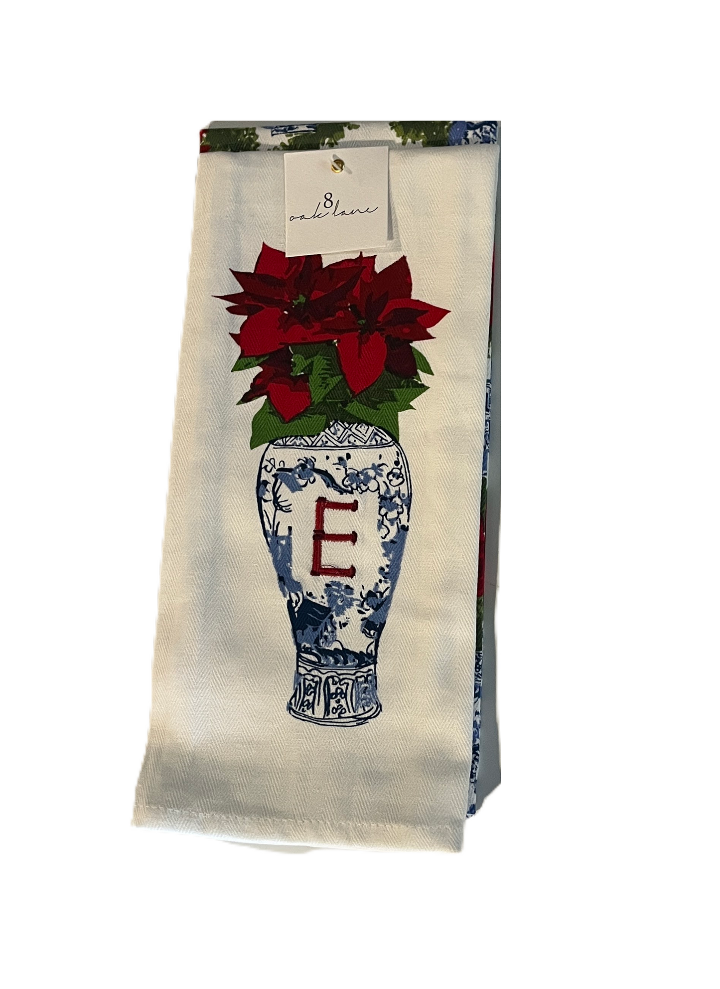 Hand Towels - Poinsettia Chinoiserie Vase - Initial