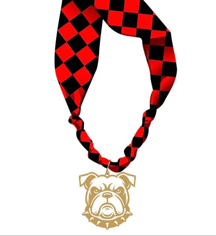 Necklace - Red and Black Gameday Scarf - Gold Bulldog Charm - Findlay Rowe Designs