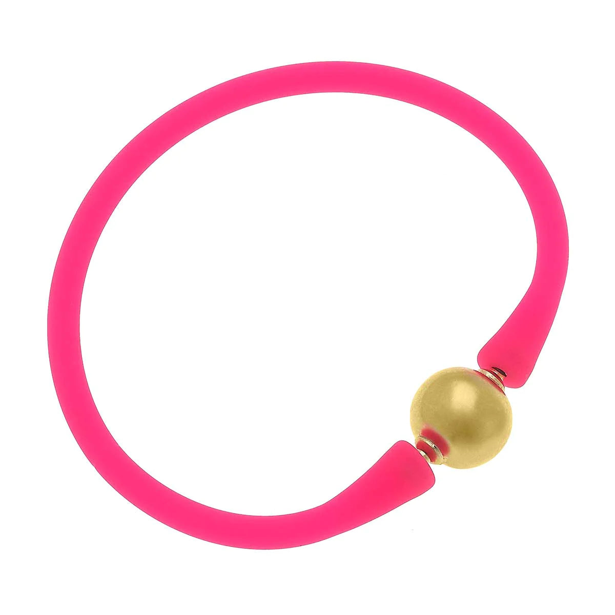 Bali 24K Gold Plated Ball Bead Silicone Bracelet in Neon Pink