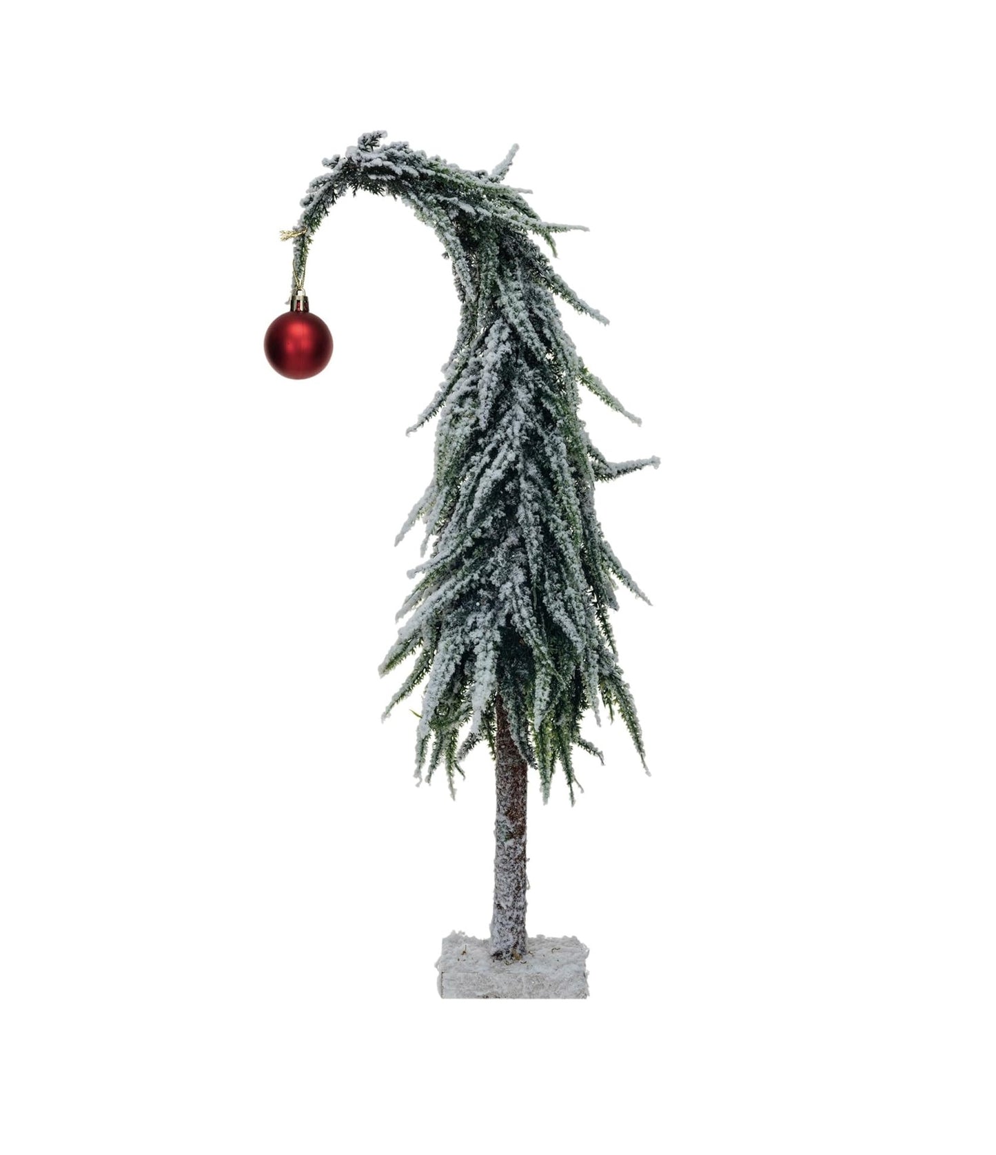 Drooping Faux Evergreen Tree 14in - Red Ornament