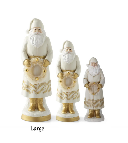 Santa Figurine - Santa Holding Wreath - Cream - Large