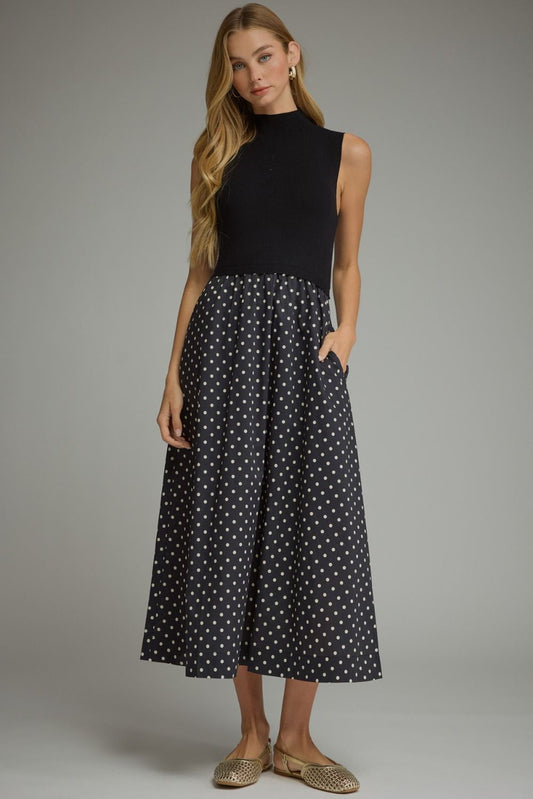 Entro - Dress - Midi Sleeveless Mock - Black Dot - Findlay Rowe Designs