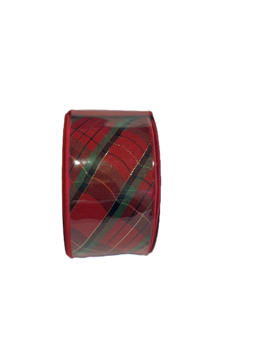 A&B Floral - Ribbon - 2.5in Red Green Gold Plaid