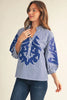 Jodifil - Top - 3/4 Sleeve Baroque - Blue Stripe - Findlay Rowe Designs