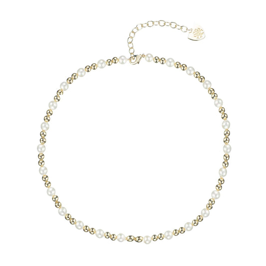 Natalie Wood Adorned Pearl Mini Beaded Necklace in Gold