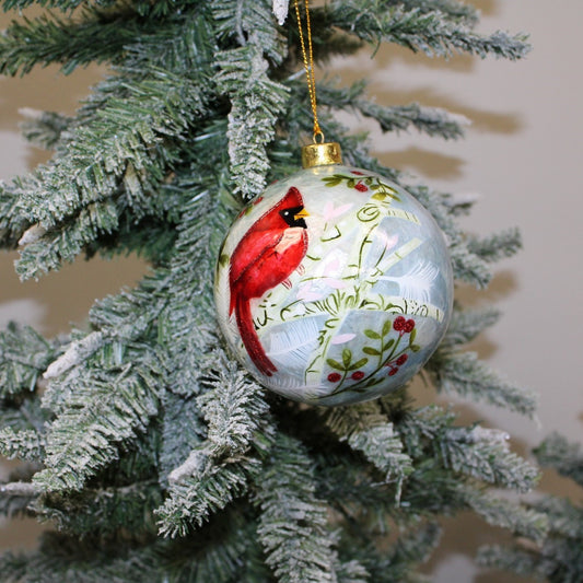 Ornament - Handpainted Capiz Ball Cardinal - 4in