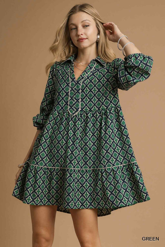 Umgee - Dress - Retro Geo Print Tiered Tunic - Green - Findlay Rowe Designs