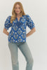 Entro - Top - Floral V Neck - Applique Blue - Findlay Rowe Designs